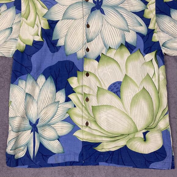 Tommy Bahama Hawaiian Shirt Men L Green Blue Floral 100% Silk Resort Vacation - Picture 5 of 16